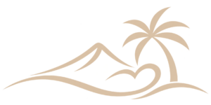 beige inselmotiv mit palme und wellen
